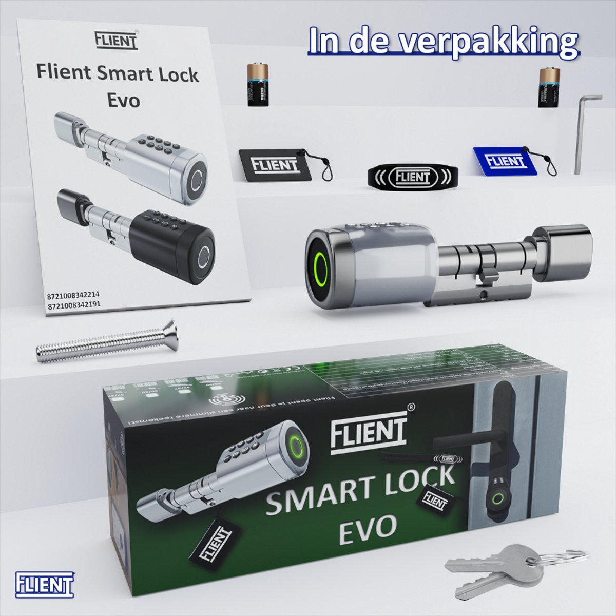 Flient Smart Lock Evo Slim Cilinderslot RVS Zilver