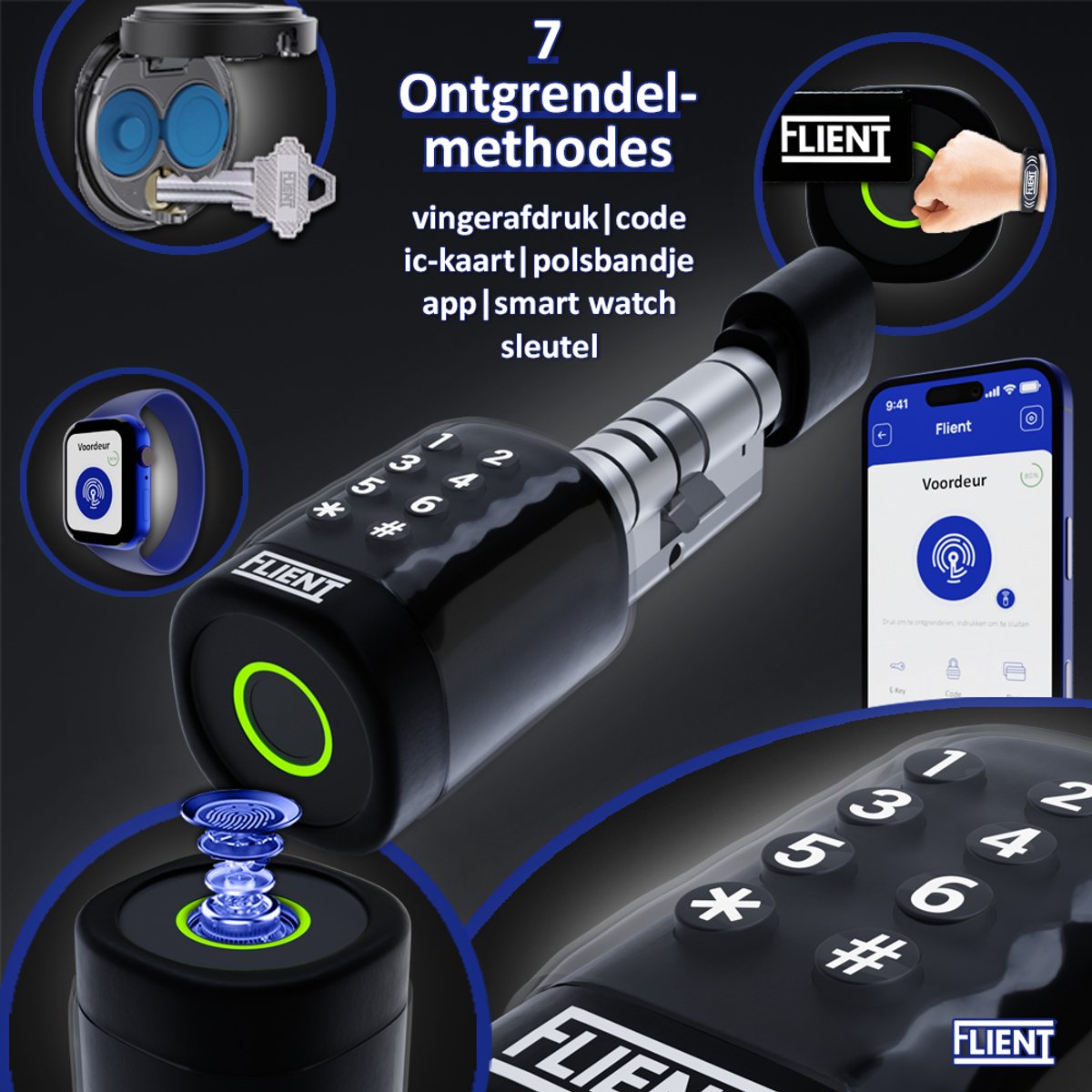 Flient Smart Lock Evo Slim Cilinderslot Zwart RVS