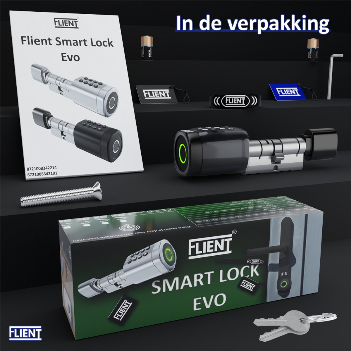 Flient Smart Lock Evo Slim Cilinderslot Zwart RVS