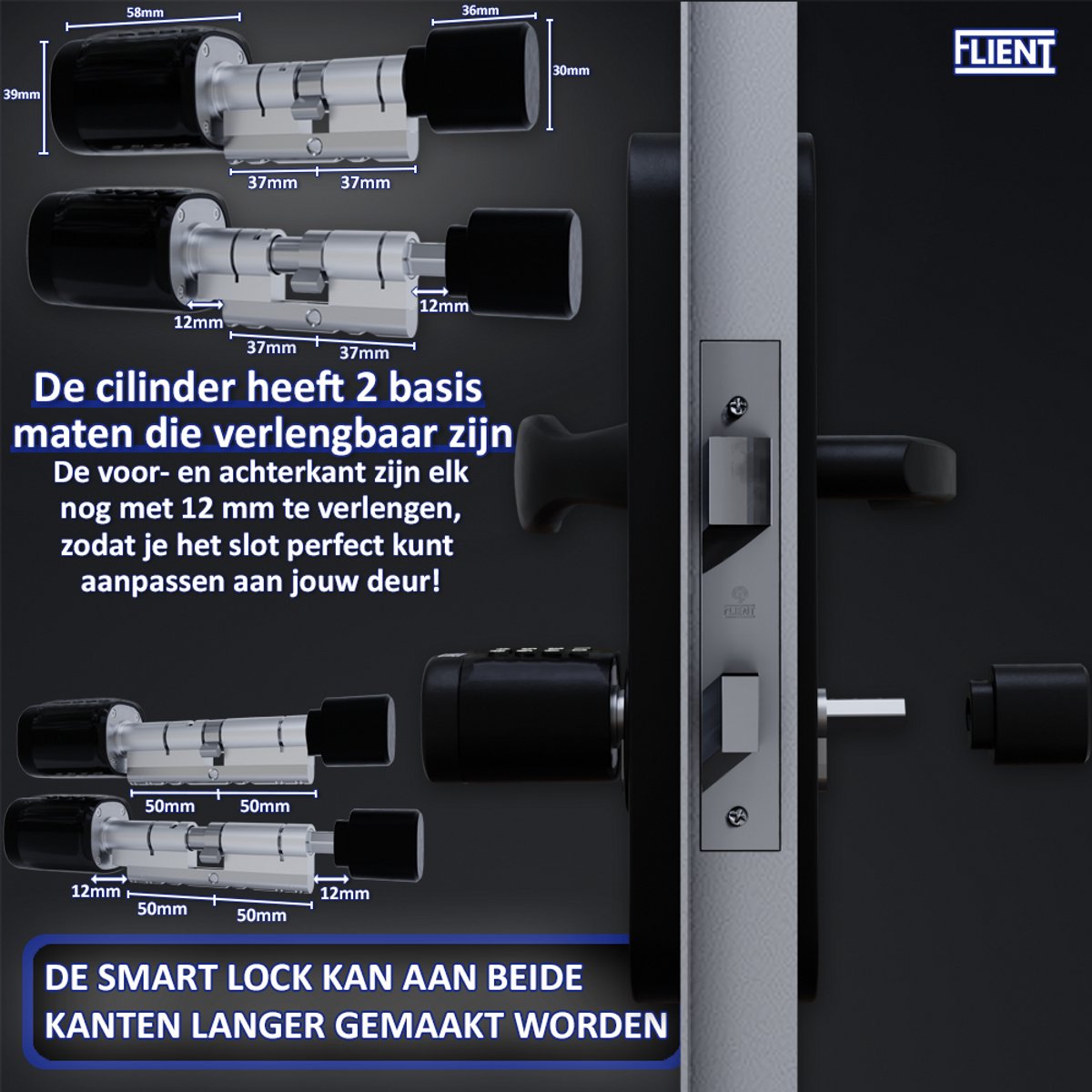 Flient Smart Lock Evo Slim Cilinderslot Zwart RVS