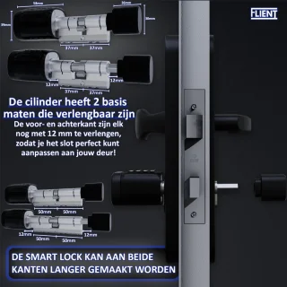 Flient Smart Lock Evo Slim Cilinderslot Zwart RVS