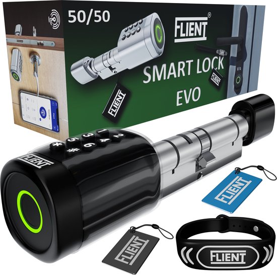 Flient Smart Lock Evo Slim Cilinderslot Zwart RVS