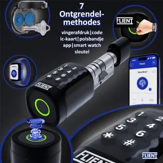 Flient Smart Lock Evo Slim Cilinderslot Zwart/RVS 37/37