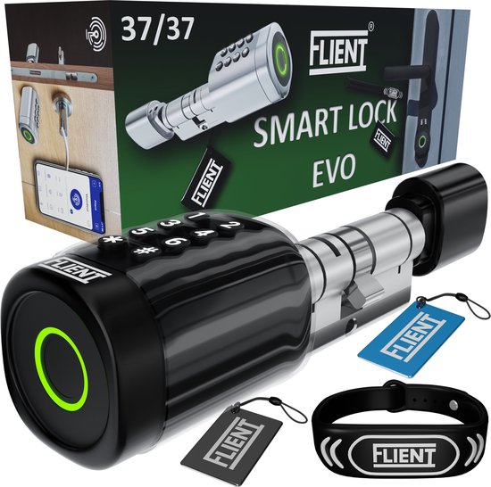 Flient Smart Lock Evo Slim Cilinderslot Zwart/RVS 37/37