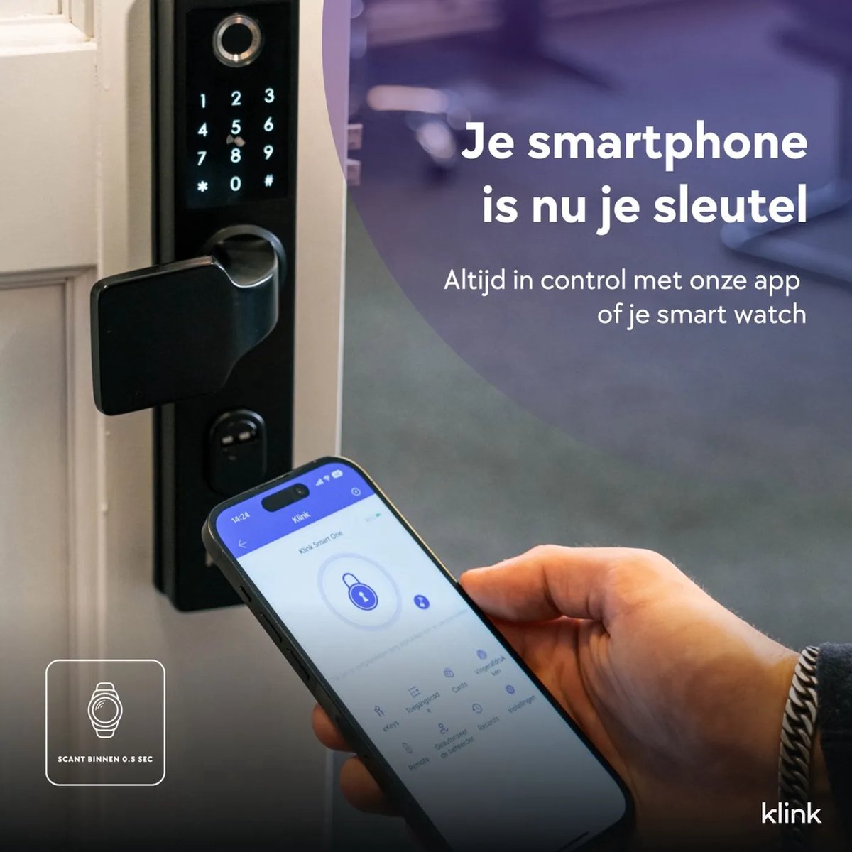 Klink Smart One Slim Deurslot Zwart