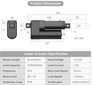 Lineaire Actuator 3000N 50mm 12V DC Elektrische Putter