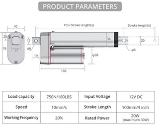 Lineaire Poortactuator 12V DC