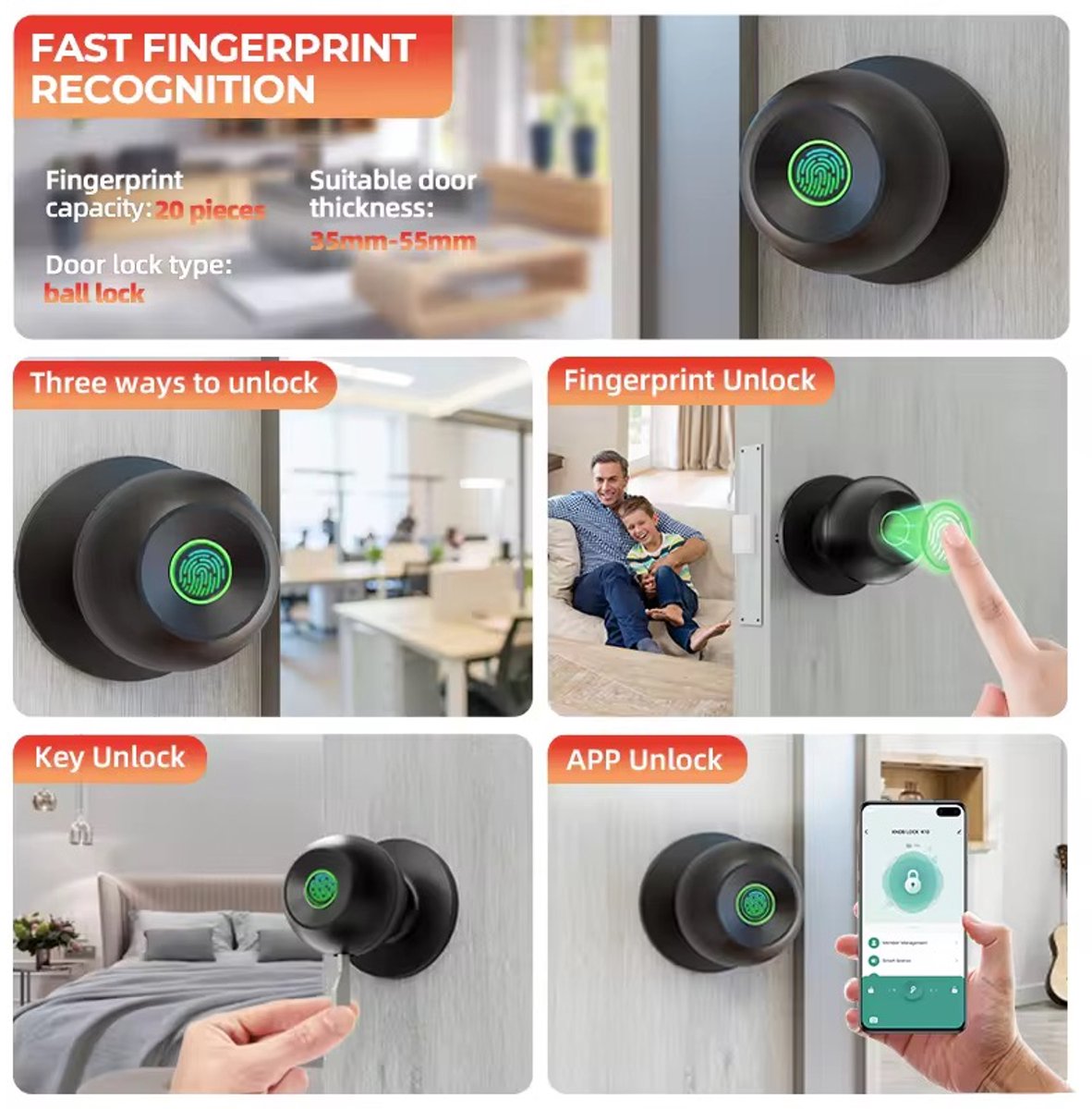 Lordani Vingerafdruk Slimme Deurslot Zwart Smart Lock