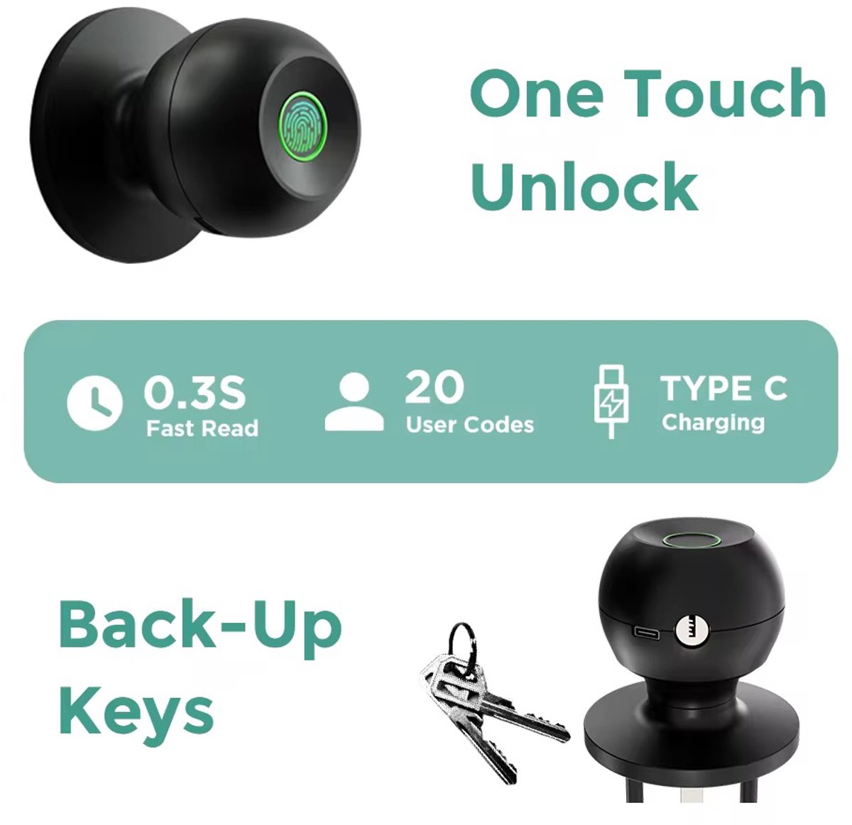 Lordani Vingerafdruk Slimme Deurslot Zwart Smart Lock