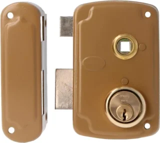 Opbouwslot hendel linkshandig 66 x 120 mm goud
