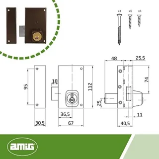 Opbouwslot rechtsdraaiend 72x100x85 mm bruin