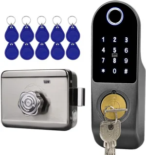 QUOVO Deurslot buitendeur – Smartlock met vingerherkenning, roestvrij staal, grijs