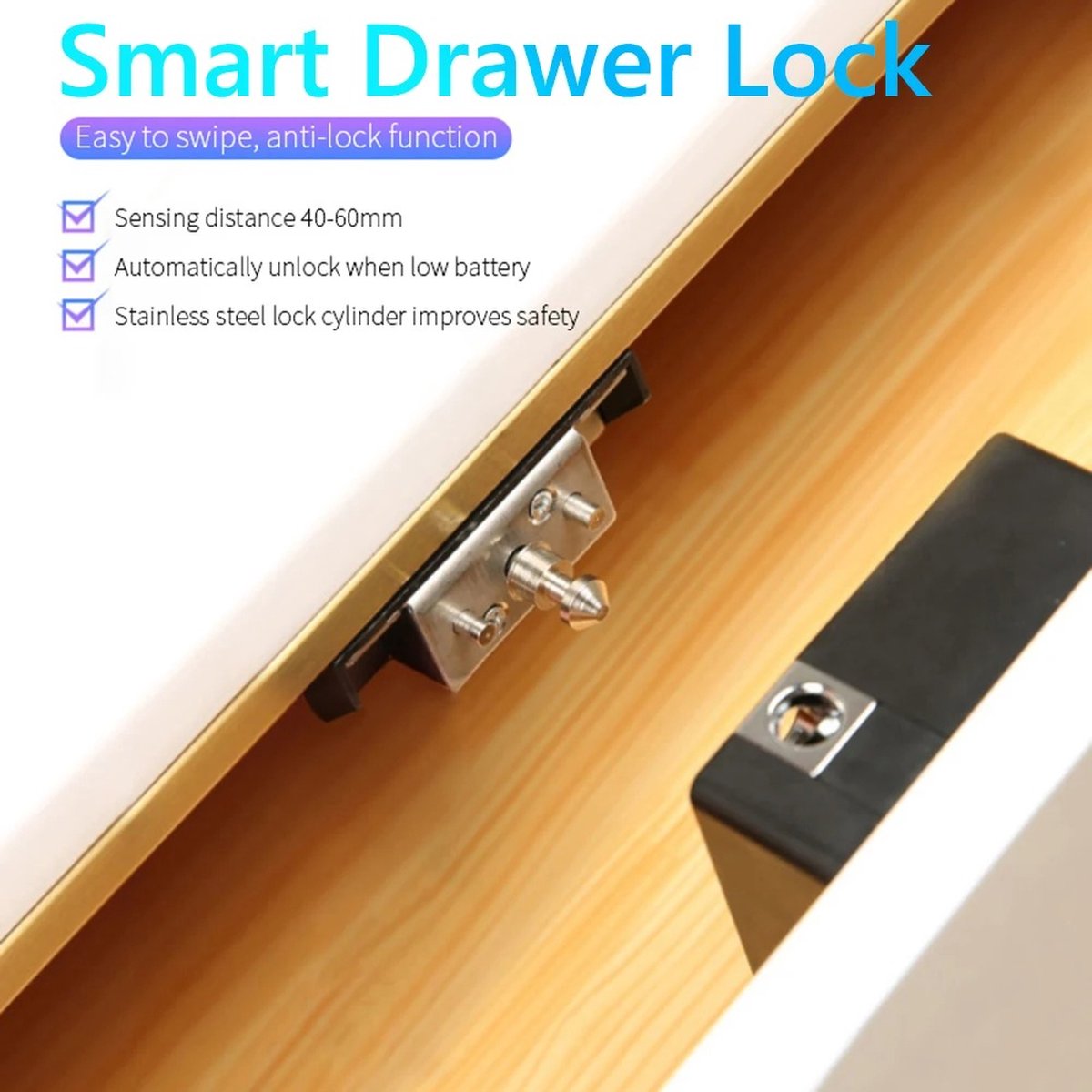 RM Store® Smart Elektrisch Deurslot Zwart 7.5x7.5x3 cm