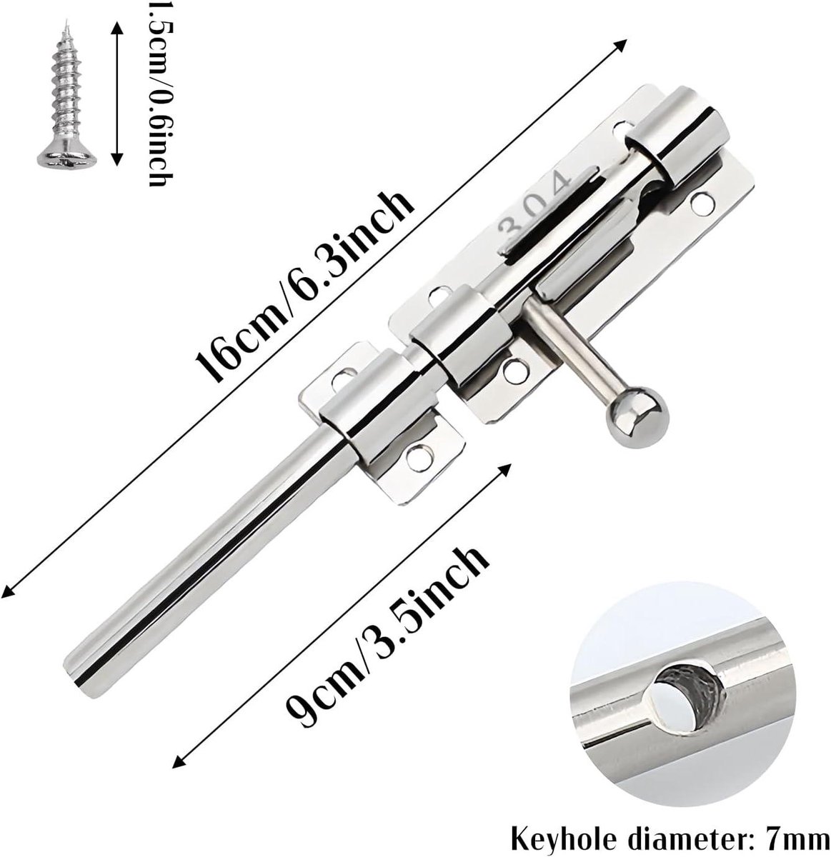 Roestvrijstalen schuifstang 16 cm deurslot
