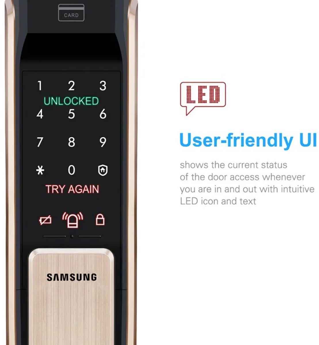 De Samsung SHS-P718 Slim Digitaal Deurslot Goudkleur in één oogopslag