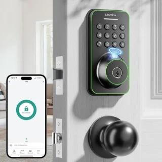 Slim digitaal keyless deurslot met nachtschoot en handvatset matzwart