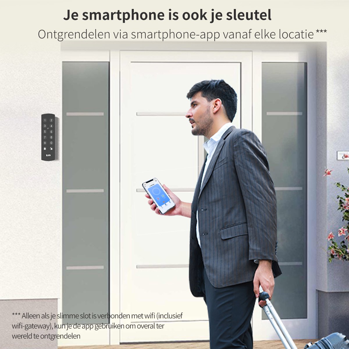 Slim slot deur draadloos 30/35 met keypad en gateway grijs/zwart