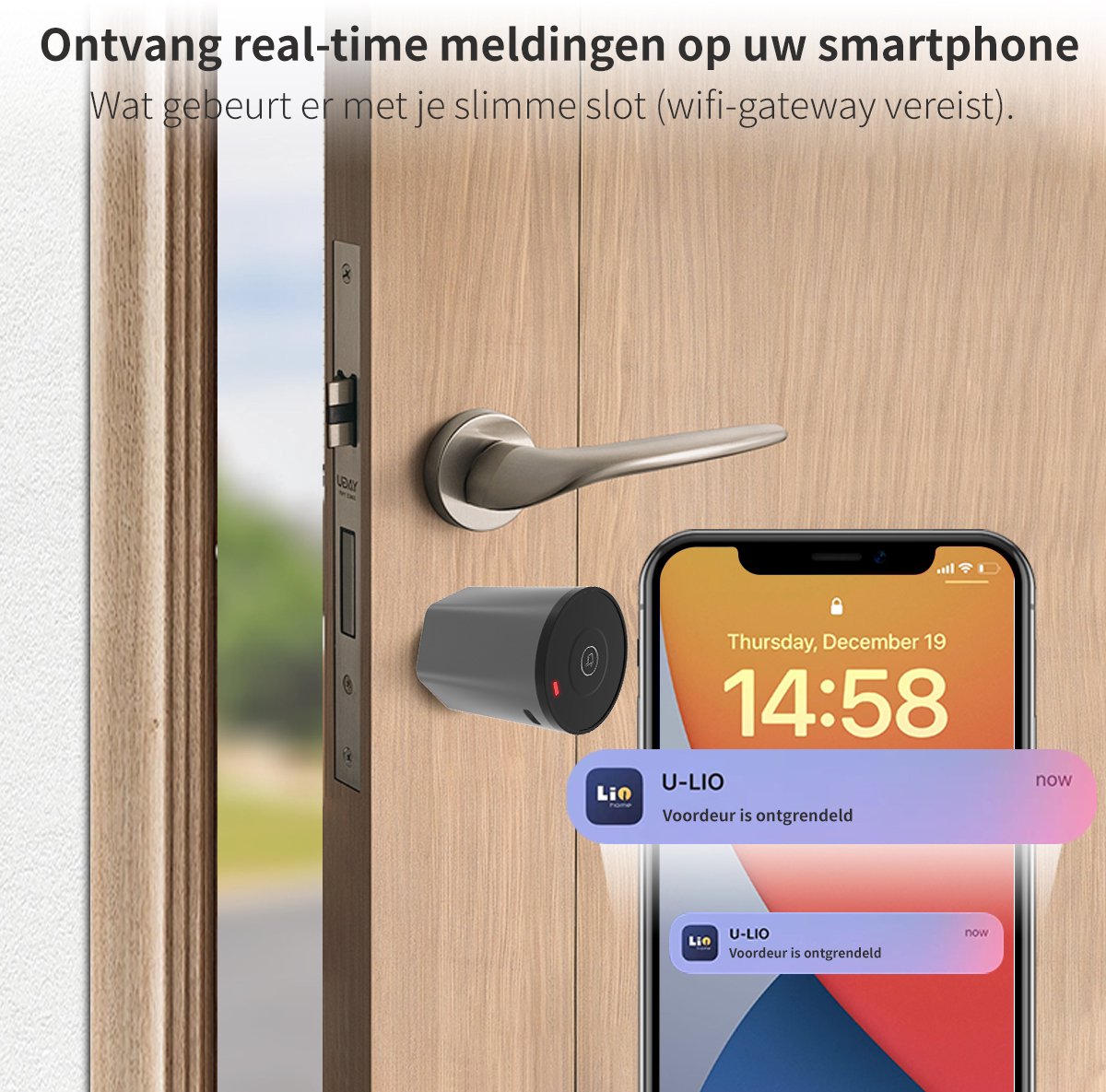 Slim slot deur draadloos 30/35 met keypad en gateway grijs/zwart
