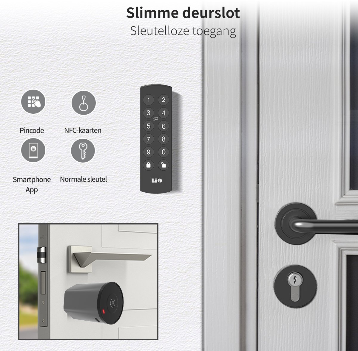 Slim slot deur draadloos 30/35 met keypad en gateway grijs/zwart