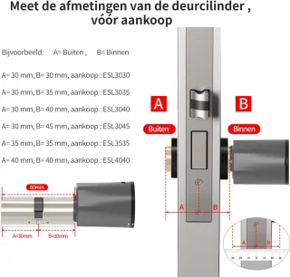 Slim slot deur draadloos cilinder 30/35 grijs/zwart