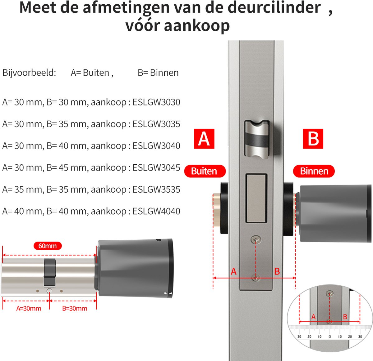 Slim slot draadloos cilinder 30/30 grijs/zwart