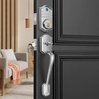 Slim slot met handgreep, vingerafdruk en code - satijn nikkel