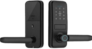 Slimme vergrendeling met sleutelloze toegang, matzwarte handgreep, vingerafdruk en bluetooth