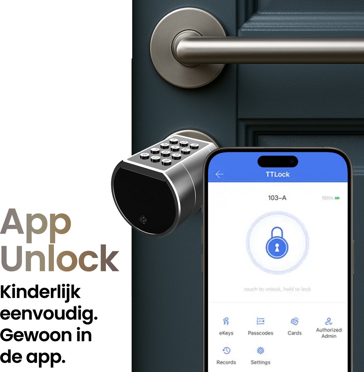 Smart Lock Slim cilinderslot Vingerafdruk Pincode Zilver