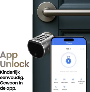 Smart Lock Slim cilinderslot Vingerafdruk Pincode Zilver