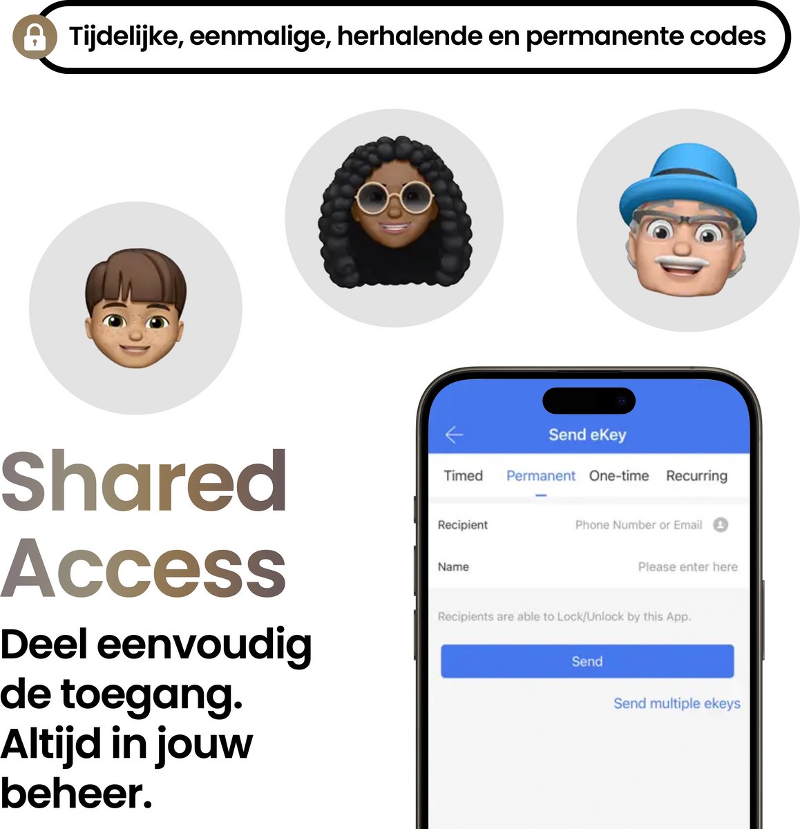 Smart Lock Slim cilinderslot Vingerafdruk Pincode Zilver