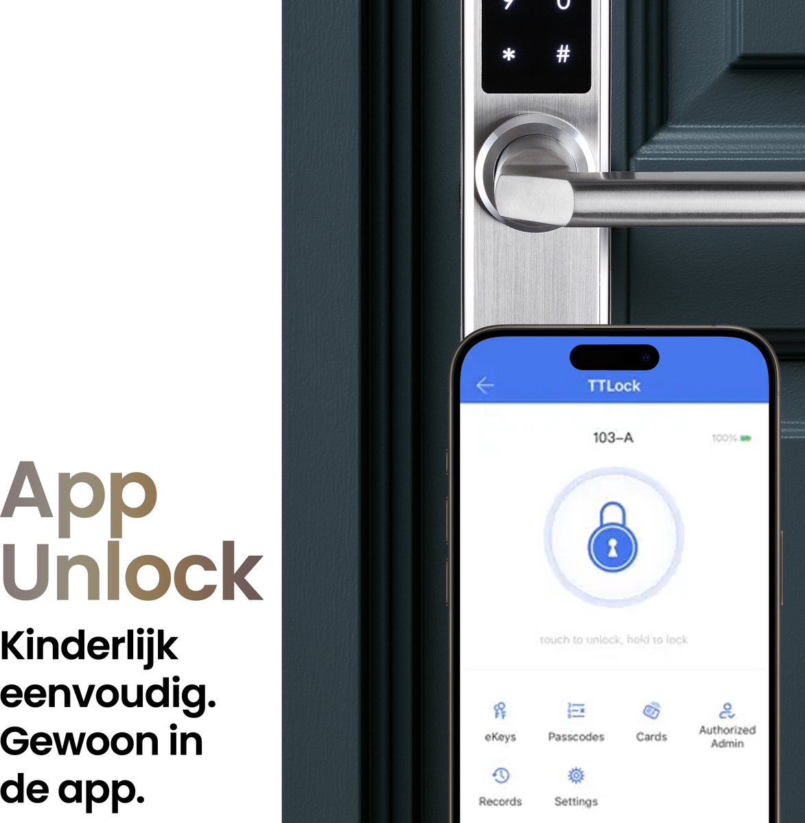 Smart Lock Slim deurslot Aluminium Zilver