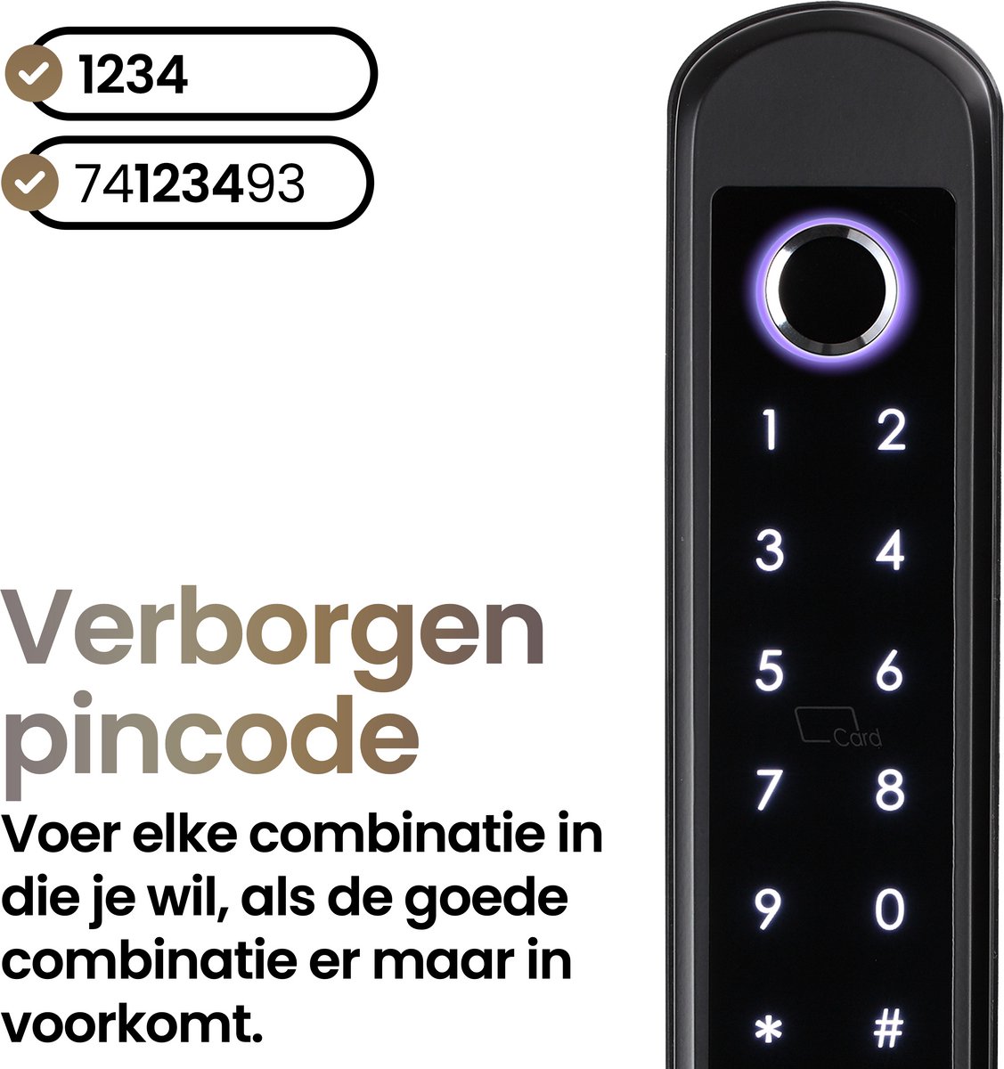 Smart Lock Slim deurslot Vingerafdruk Pincode App Zwart
