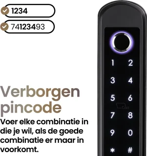 Smart Lock Slim deurslot Vingerafdruk Pincode App Zwart