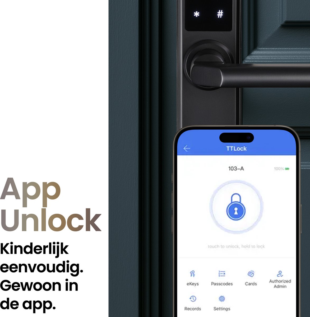 Smart Lock Slim deurslot Vingerafdruk Pincode App Zwart