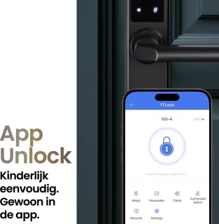 Smart Lock Slim deurslot Vingerafdruk Pincode App Zwart