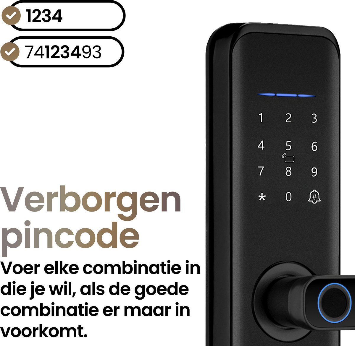Smart Lock Slim Zwart - Vingerafdruk & Pincode