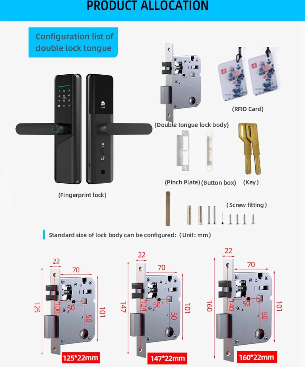Smartlock Kantoorslot Waterdichte Deurklink Batterij Wi-Fi Vingerafdruk