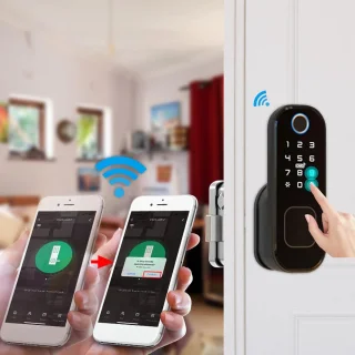 SnelShoppen - Slimme Deurslot Wifi Elektronisch Digitaal Afstandsbediening Vingerafdruk Kaart Wachtwoord Toetsenbord Nachtgrendel Voor Deurhandgrepen