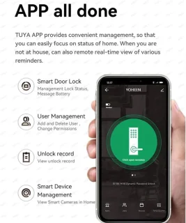 SnelShoppen - Smart Deurslot - Elektronisch Deurgreep met Vingerafdruk, App Besturing, Biometrisch Deurslot voor Slaapkamer, Thuis, Kantoor en Hotels