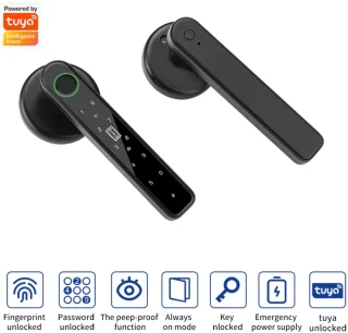 SnelShoppen - Vingerafdruk Deurslot 5-in-1 Slimme Deurknop met App, Vingerafdruk, IC-kaarten, Wachtwoord en Back-up Toetsen voor Slaapkamer, Kantoor e
