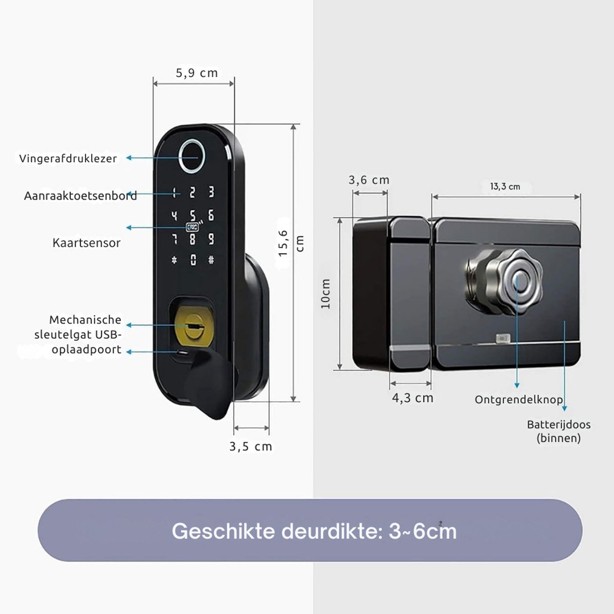 Thuys Smartlock Deurslot Met Vingerdrukherkenning Zwart