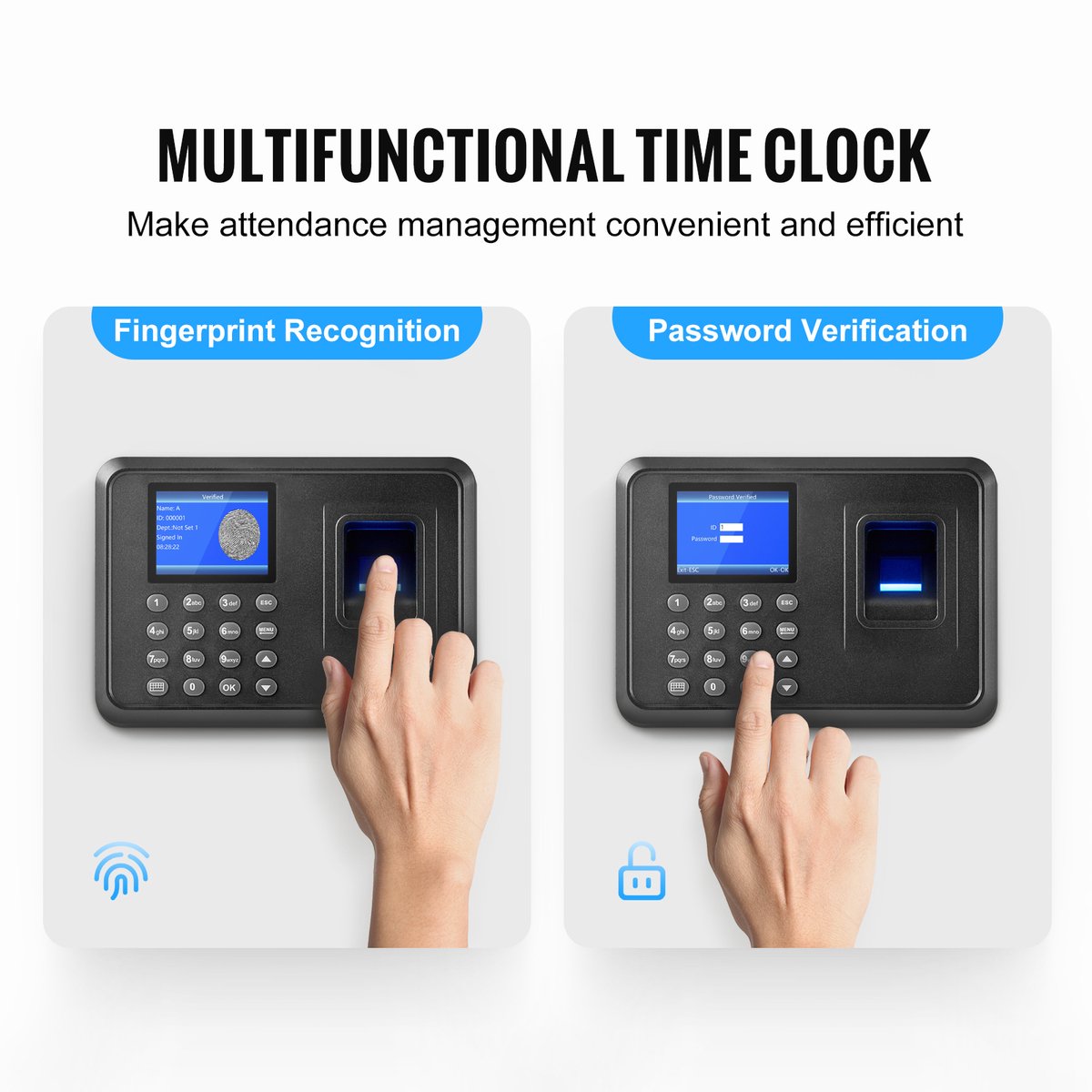 Tijdklok Biometrisch Vingerafdruk en Pincode 2,4" Stand-Alone