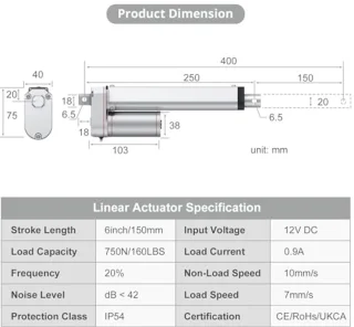 Verstelbare lineaire actuator 150 mm