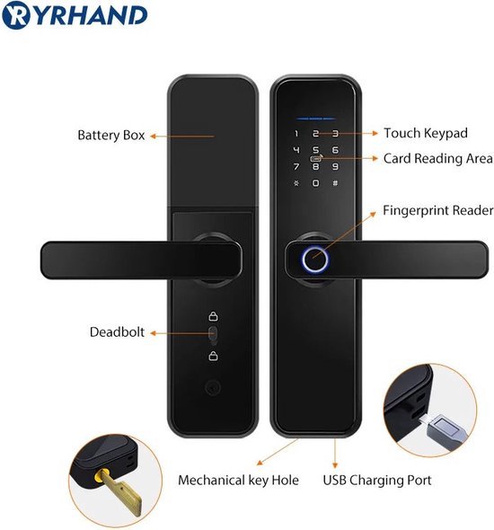 Yrhand Slimme Deurslot Smart Lock Zwart
