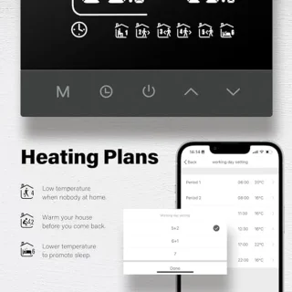 Programmeerde WiFi Thermostaat voor Elektrische Vloerverwarming 16A - LCD Touchscreen, Compatibel met Alexa en Google Assistant