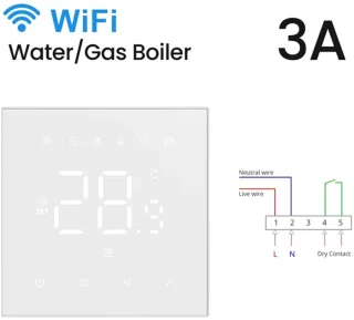 WiFi Smart Thermostat Tuya BH-3A - Geschikt voor Vloerverwarming & Gasboiler - Elektrische Verwarming - Werkt met Alexa & Google Home - Wit - Energiebesparend - Slimme Huisautomatisering