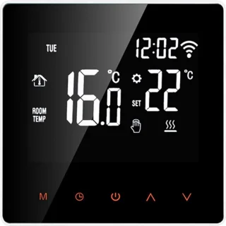 Slimme thermostaat - Thermostaat voor cv - Termostaat - Thermostaatknop - Voor elektrische vloerverwarming - Via Wifi - Wifi thermostaat - Digitale thermostaat - Slimme thermostaat voor centrale verwarming - Thermostaat