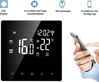 Slimme thermostaat - Thermostaat voor cv - Termostaat - Thermostaatknop - Voor elektrische vloerverwarming - Via Wifi - Wifi thermostaat - Digitale thermostaat - Slimme thermostaat voor centrale verwarming - Thermostaat