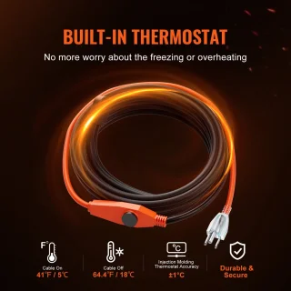 Leidingverwarmingskabel, 25 m, 23 W/m, Verwarmingslint met Geïntegreerde Thermostaat, Beschermt Waterleidingen en PVC-slangen, Metalen en Kunststof leidingen Tegen Vorst
