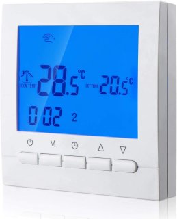 De Thermostat numérique chauffage connexion 2 fils avec programmation 6 jours ouvrables et 2 périodes week-ends (Câble de sonde gratuit) in één oogopslag